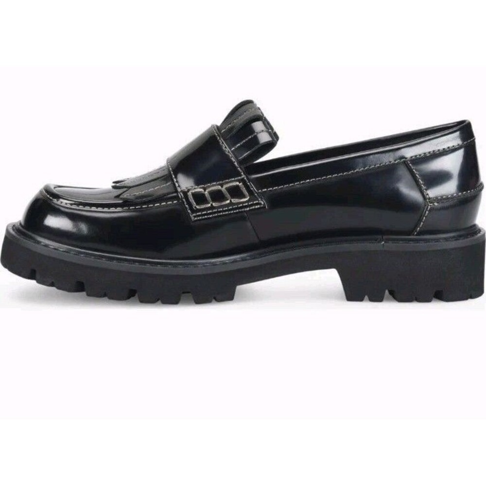 Korks Frida Kiltie Fringe Platform Loafers – Black Smooth Vegan Leather –...sz 9